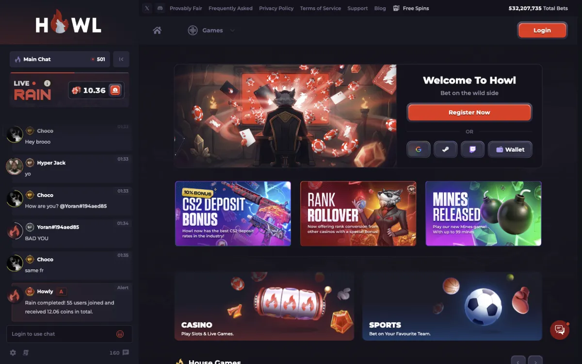 Howl.gg homepage