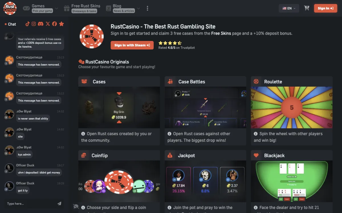 RustCasino homepage