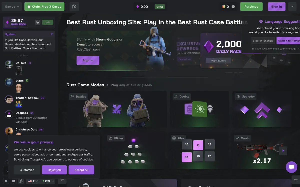 RustClash homepage